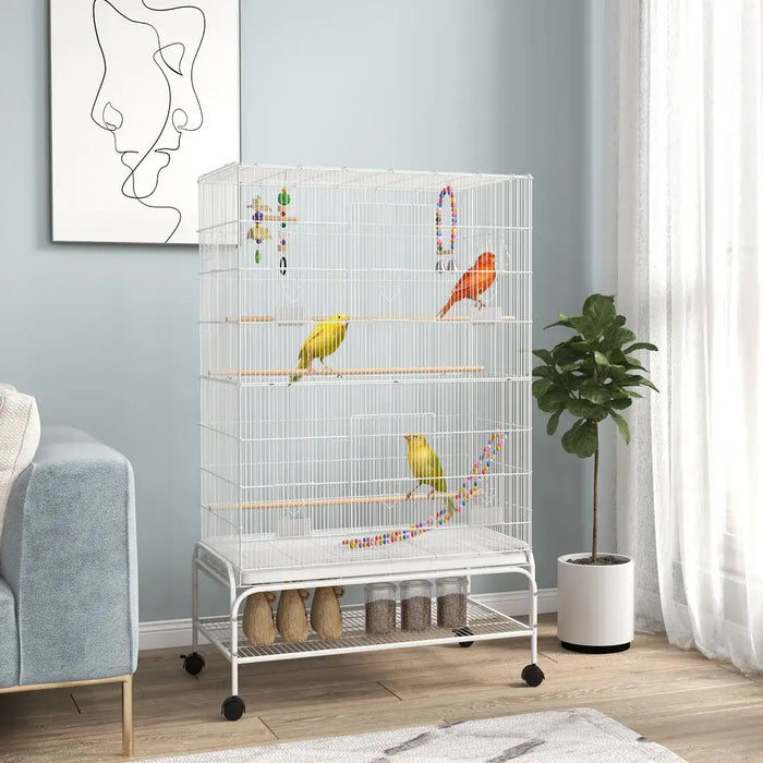 133cm Large Bird Flight Cage with Stand – White | Indoor Parrot, Budgie and Canary Cage PAWHUT - Little and Giant Explorers PawHut