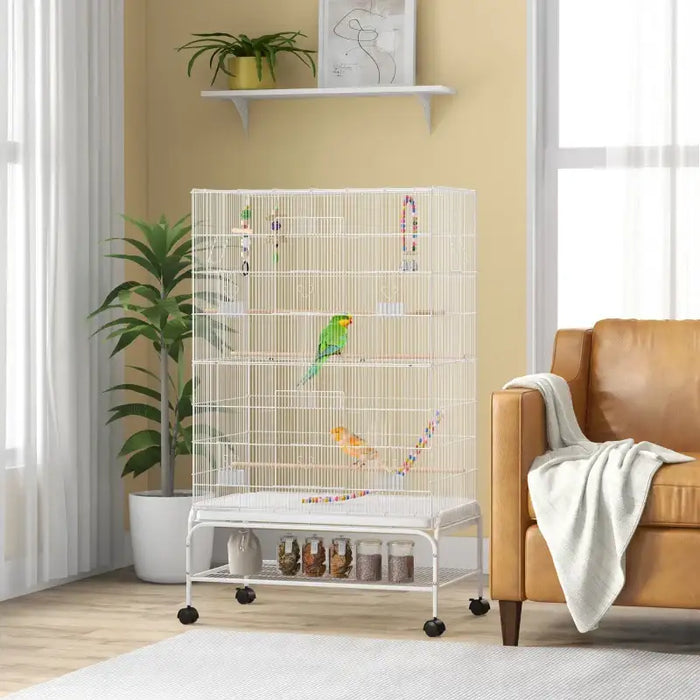 133cm Large Bird Flight Cage with Stand – White | Indoor Parrot, Budgie and Canary Cage PAWHUT - Little and Giant Explorers PawHut