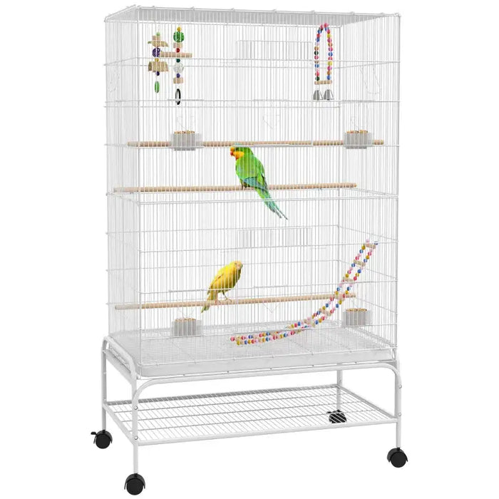 133cm Large Bird Flight Cage with Stand – White | Indoor Parrot, Budgie and Canary Cage PAWHUT - Little and Giant Explorers PawHut