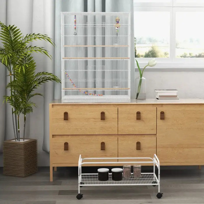 133cm Large Bird Flight Cage with Stand – White | Indoor Parrot, Budgie and Canary Cage PAWHUT - Little and Giant Explorers PawHut