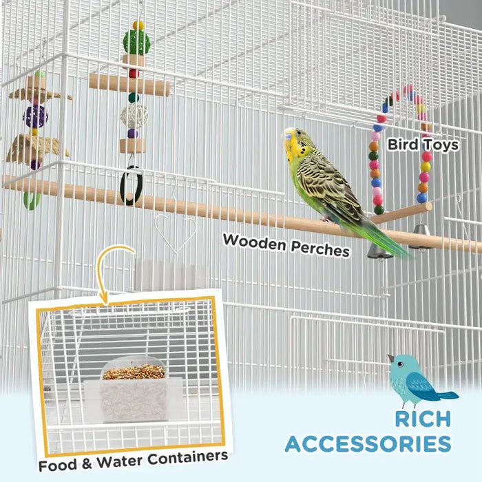 133cm Large Bird Flight Cage with Stand – White | Indoor Parrot, Budgie and Canary Cage PAWHUT - Little and Giant Explorers PawHut