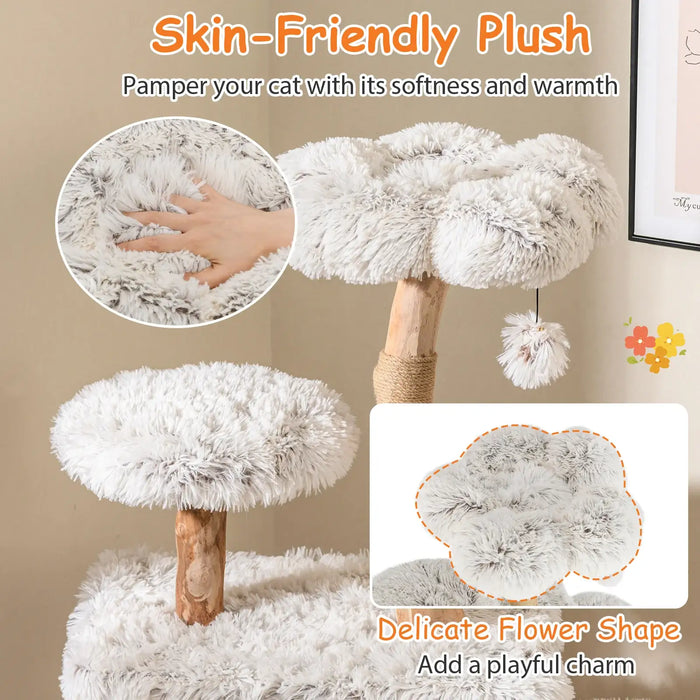 135cm Modern Cat Tree – Pearwood Support Posts | Multi-Level Cat Tower with Den COSTWAY - Little and Giant Explorers Costway