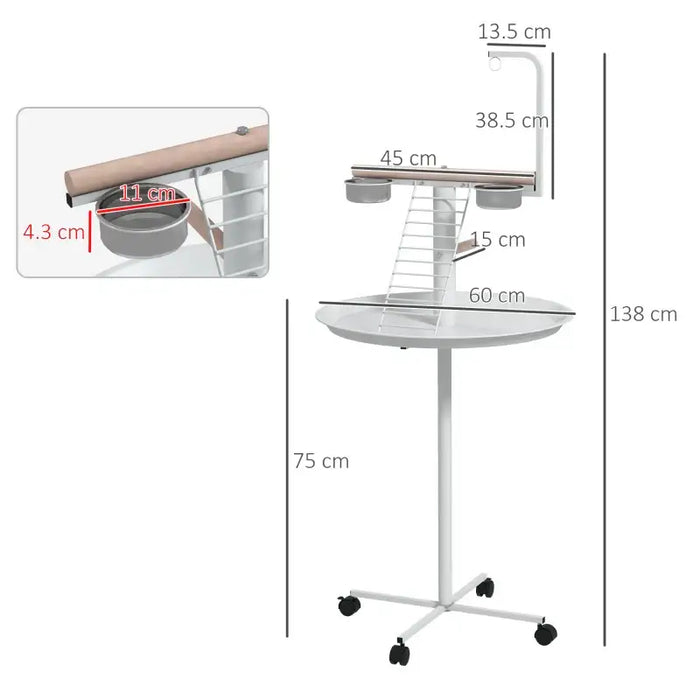 138cm Bird Feeding Table – Mobile Parrot Stand | Perches, Ladder and Toy Hanger PAWHUT - Little and Giant Explorers PawHut