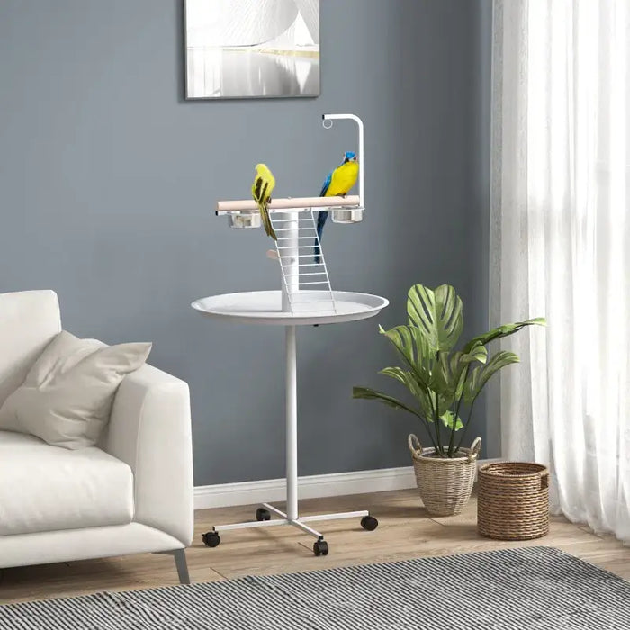138cm Bird Feeding Table – Mobile Parrot Stand | Perches, Ladder and Toy Hanger PAWHUT - Little and Giant Explorers PawHut