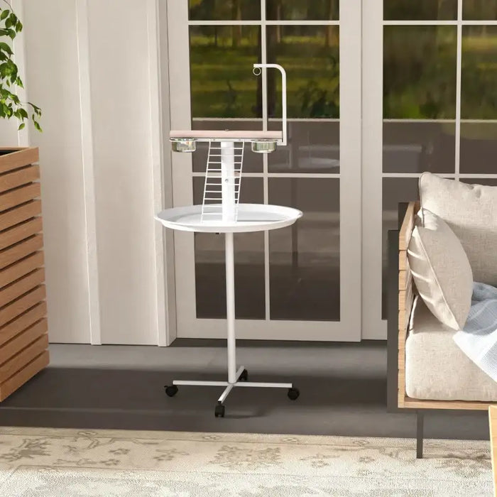 138cm Bird Feeding Table – Mobile Parrot Stand | Perches, Ladder and Toy Hanger PAWHUT - Little and Giant Explorers PawHut
