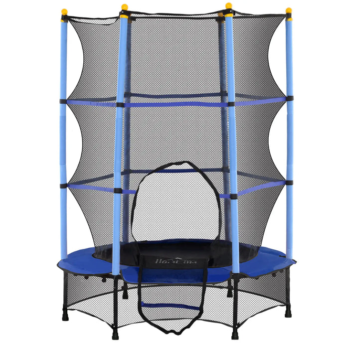 Kids Trampoline with Safety Net | Blue with Spring-Free Bungee Design - Little and Giant Explorers HOMCOM