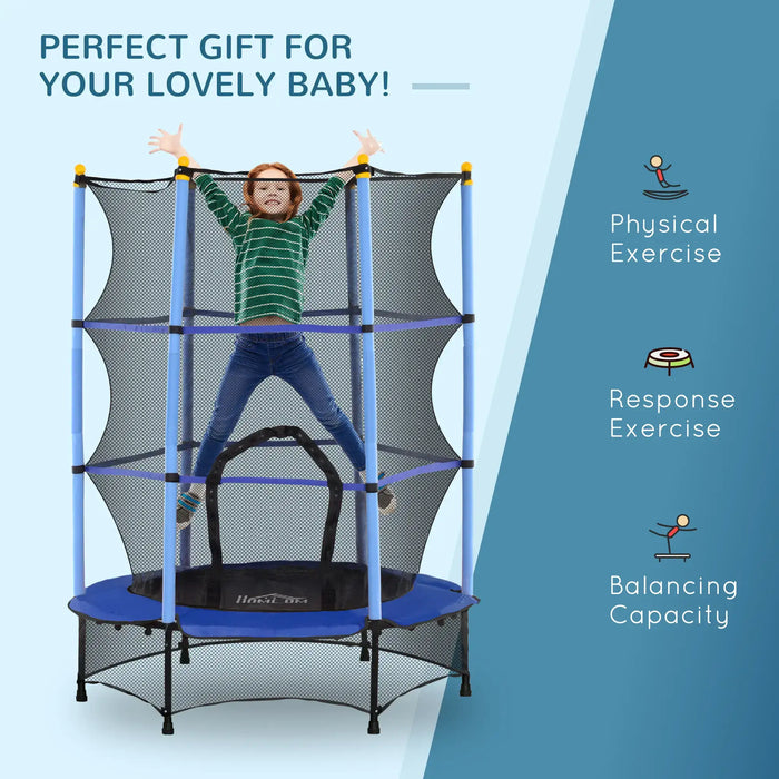 Kids Trampoline with Safety Net | Blue with Spring-Free Bungee Design - Little and Giant Explorers HOMCOM