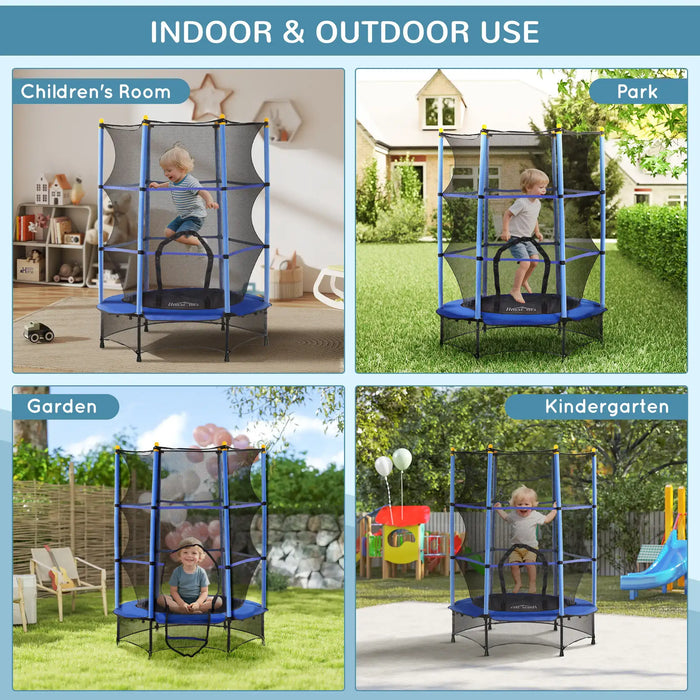 Kids Trampoline with Safety Net | Blue with Spring-Free Bungee Design - Little and Giant Explorers HOMCOM