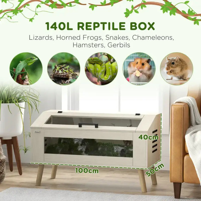140L Reptile Terrarium Box - Oak Tone | Glass Windows and Ventilation PAWHUT - Little and Giant Explorers PawHut