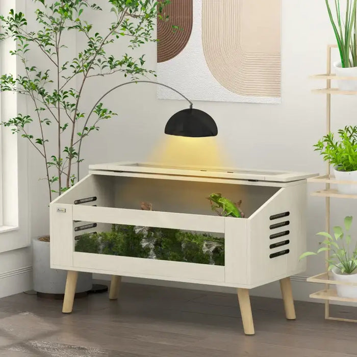 140L Reptile Terrarium Box - Oak Tone | Glass Windows and Ventilation PAWHUT - Little and Giant Explorers PawHut