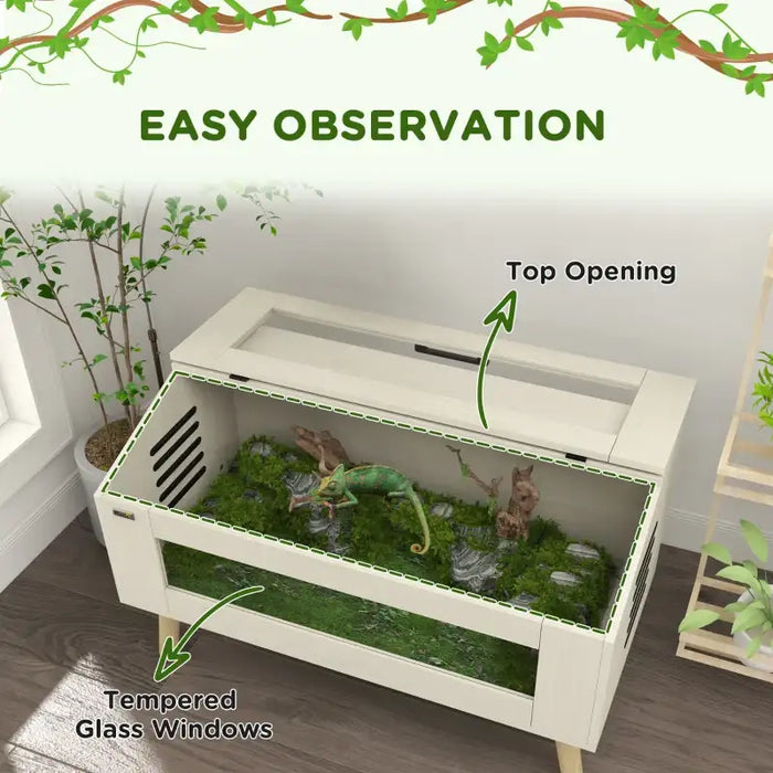 140L Reptile Terrarium Box - Oak Tone | Glass Windows and Ventilation PAWHUT - Little and Giant Explorers PawHut
