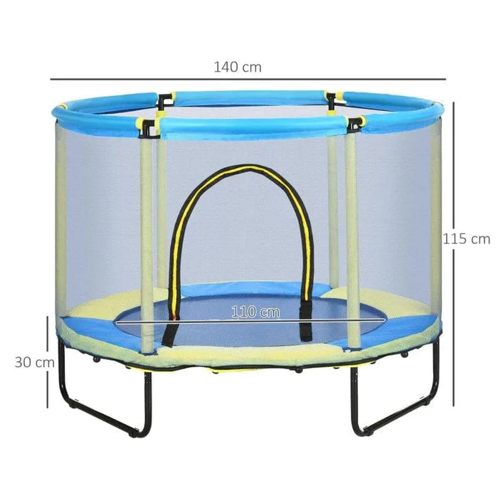140x140cm kids indoor square trampoline, blue and yellow, springless bungee design with net