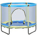 Square blue and yellow kids indoor trampoline with safety net and bungee design