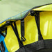 Close-up of yellow and blue kids indoor trampoline with springless bungee cord design
