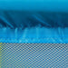 Close-up of blue trampoline safety net and padded edge, kids indoor trampoline design.
