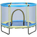 Blue and yellow Zonekiz kids indoor square trampoline with safety net and bungee design