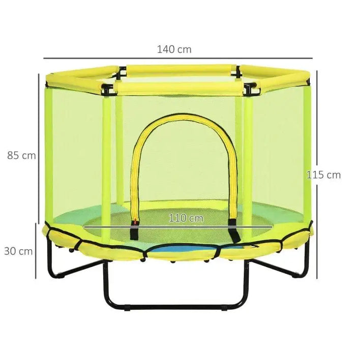 Yellow and blue 140x140cm kids indoor trampoline, square springless bungee design, mesh net