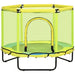 Yellow and blue indoor kids trampoline with safety net and zippered entrance