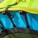 Close-up of yellow and blue kids indoor trampoline with springless bungee cords.