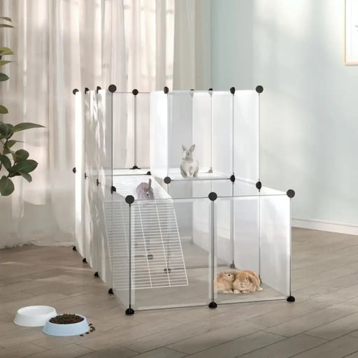 142cm Small Animal Cage – Transparent | Modular Pet Hutch - Ladder and Platform VIDAXL - Little and Giant Explorers vidaXL