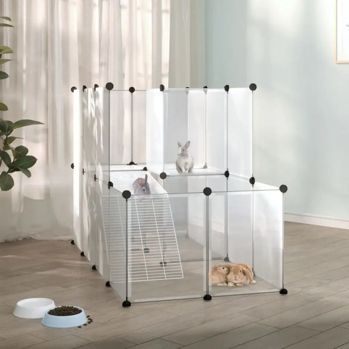 142cm Small Animal Cage – Transparent | Modular Pet Hutch - Ladder and Platform VIDAXL - Little and Giant Explorers vidaXL