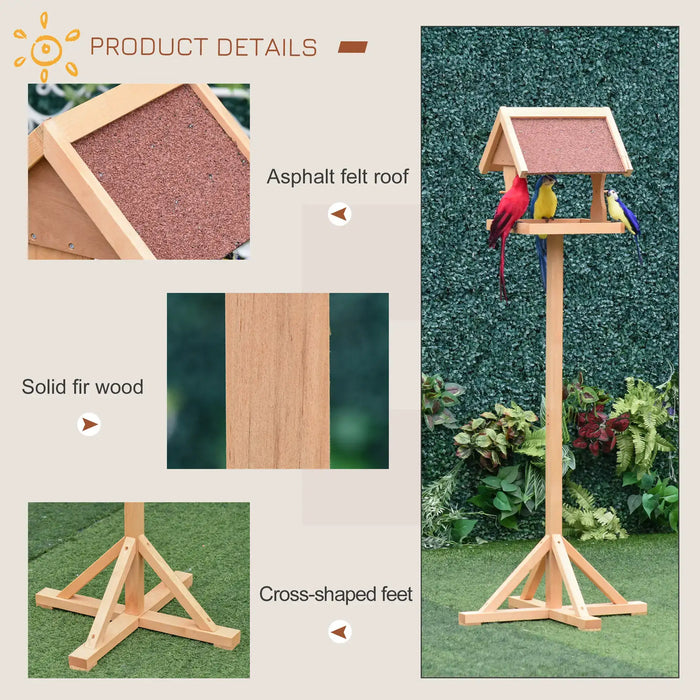 Bird Feeder Natural Fir Wood | House-Shaped Design with Platform and Weatherproof Finish - Little and Giant Explorers PawHut