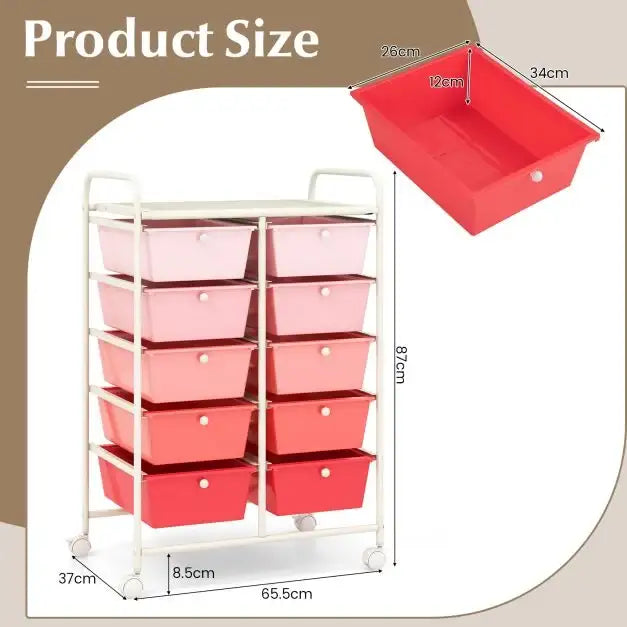 15-Drawer Rolling Storage Cart – Pink | Plastic Drawers - Metal Frame and Wheels COSTWAY - Little and Giant Explorers Costway