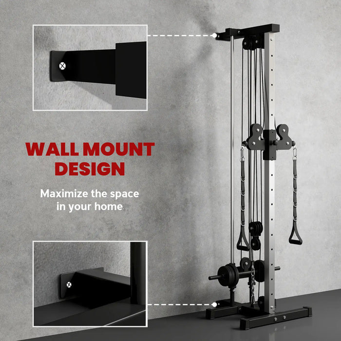 Gym equipment with wall mount design feature on a gray background