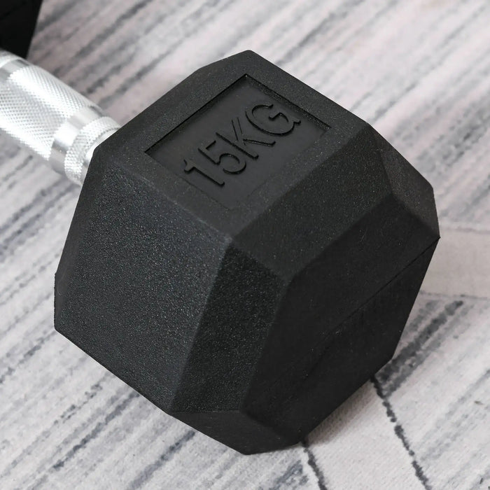 2 x 15kg Rubber Hex Dumbbell Portable Hand Weights - Little and Giant Explorers HOMCOM