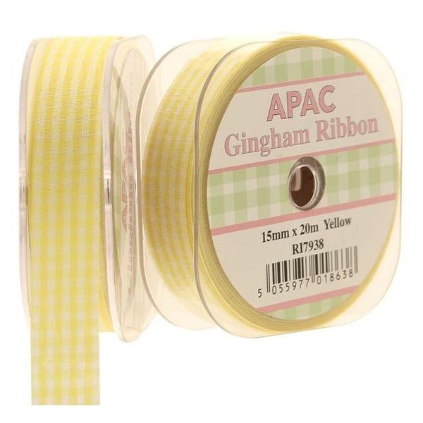 15mm Yellow Small Gingham Ribbon - Little and Giant Explorers APAC