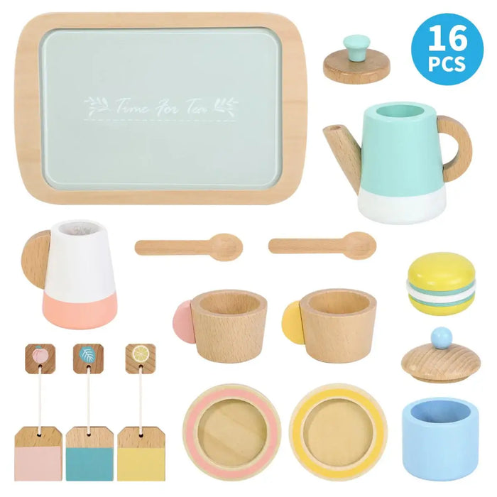 16-Piece Pretend Play Tea Set | Wooden Role Play Toy - Kids Tea Party Playset SOKA® - Little and Giant Explorers SOKA Play Imagine Learn