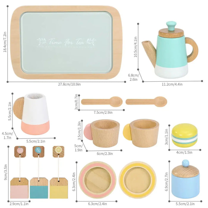 16-Piece Pretend Play Tea Set | Wooden Role Play Toy - Kids Tea Party Playset SOKA® - Little and Giant Explorers SOKA Play Imagine Learn