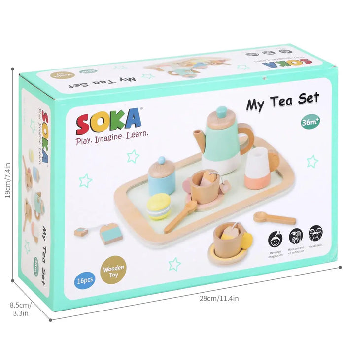 16-Piece Pretend Play Tea Set | Wooden Role Play Toy - Kids Tea Party Playset SOKA® - Little and Giant Explorers SOKA Play Imagine Learn