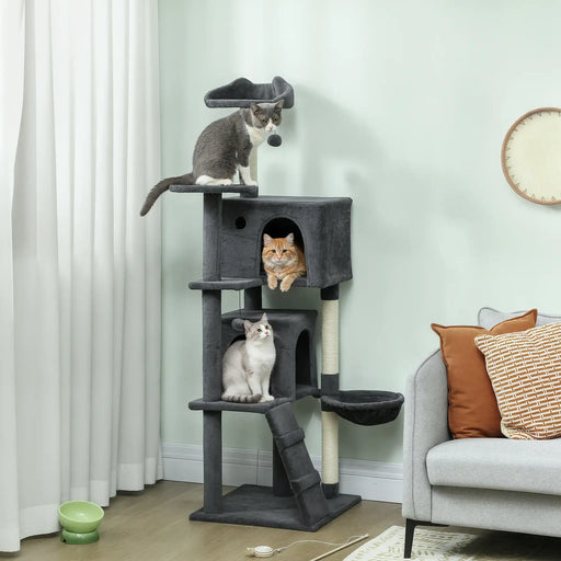 160cm Cat Tree – Dark Grey and Cream | Multi-Level Tower - Hammock and Sisal Posts PAWHUT - Little and Giant Explorers PawHut