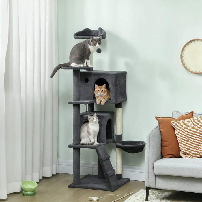 160cm Cat Tree – Dark Grey and Cream | Multi-Level Tower - Hammock and Sisal Posts PAWHUT - Little and Giant Explorers PawHut