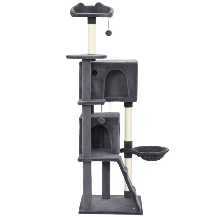 160cm Cat Tree – Dark Grey and Cream | Multi-Level Tower - Hammock and Sisal Posts PAWHUT - Little and Giant Explorers PawHut