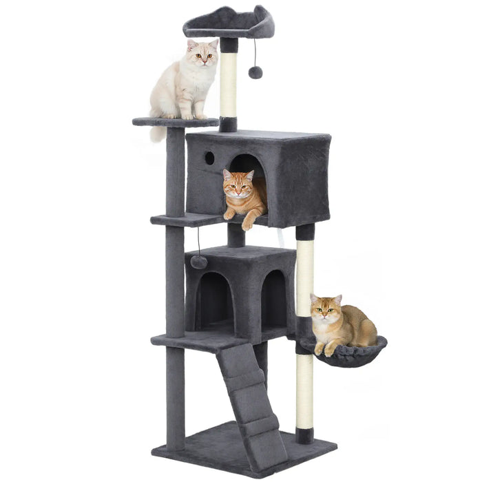 160cm Cat Tree – Dark Grey and Cream | Multi-Level Tower - Hammock and Sisal Posts PAWHUT - Little and Giant Explorers PawHut