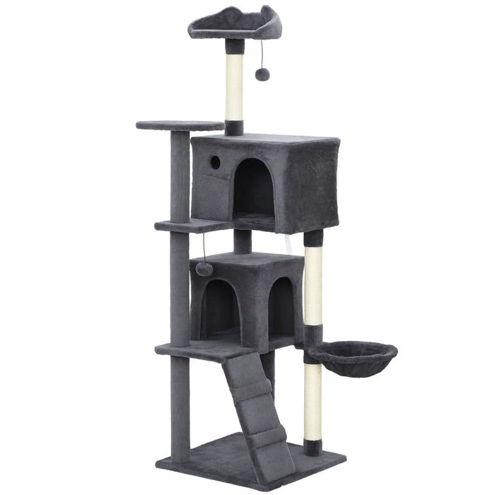 160cm Cat Tree – Dark Grey and Cream | Multi-Level Tower - Hammock and Sisal Posts PAWHUT - Little and Giant Explorers PawHut