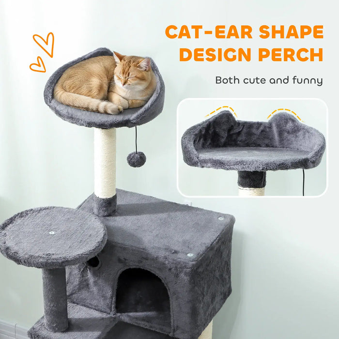 160cm Cat Tree – Dark Grey and Cream | Multi-Level Tower - Hammock and Sisal Posts PAWHUT - Little and Giant Explorers PawHut