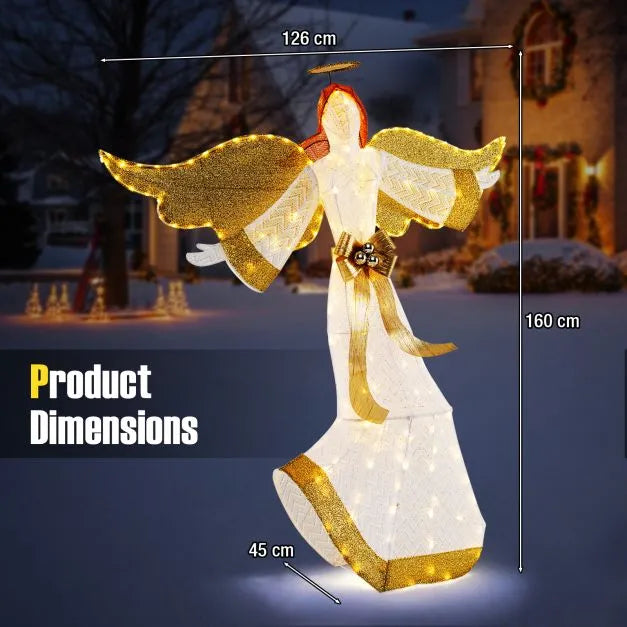160cm Pre-Lit Christmas Angel Decoration – Warm White Glow | 180 LED Lights COSTWAY - Little and Giant Explorers Costway