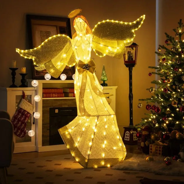 160cm Pre-Lit Christmas Angel Decoration – Warm White Glow | 180 LED Lights COSTWAY - Little and Giant Explorers Costway