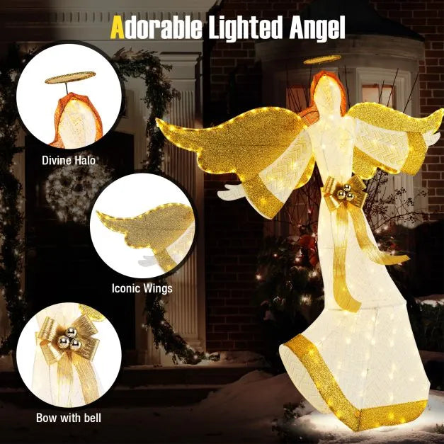 160cm Pre-Lit Christmas Angel Decoration – Warm White Glow | 180 LED Lights COSTWAY - Little and Giant Explorers Costway