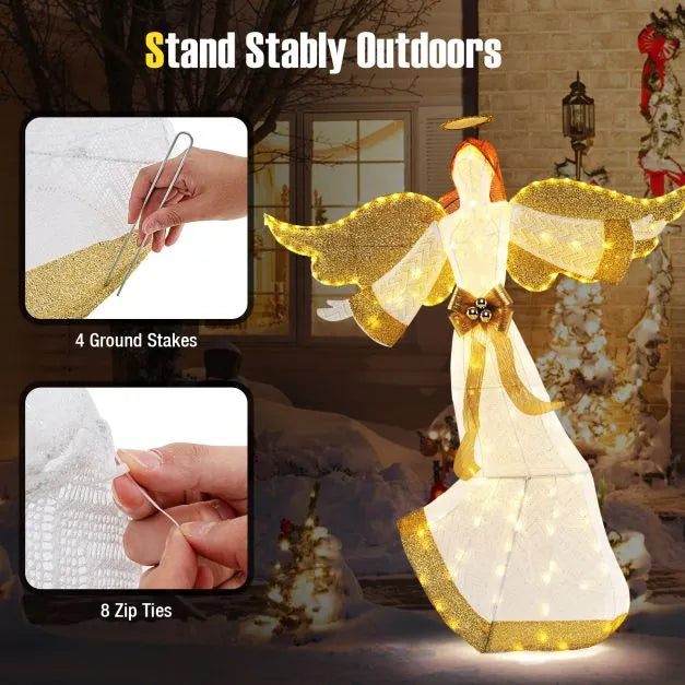 160cm Pre-Lit Christmas Angel Decoration – Warm White Glow | 180 LED Lights COSTWAY - Little and Giant Explorers Costway