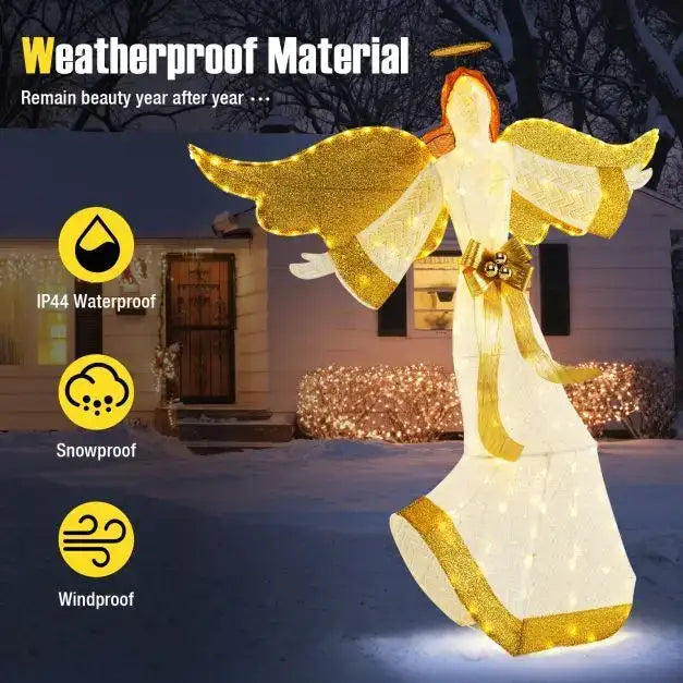 160cm Pre-Lit Christmas Angel Decoration – Warm White Glow | 180 LED Lights COSTWAY - Little and Giant Explorers Costway