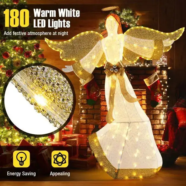 160cm Pre-Lit Christmas Angel Decoration – Warm White Glow | 180 LED Lights COSTWAY - Little and Giant Explorers Costway