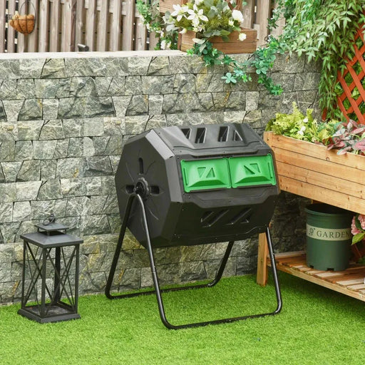 160L Dual Rotating Compost Bin – Black | Twin Chamber - 360° Tumbling Garden Composter OUTSUNNY - Little and Giant Explorers Outsunny