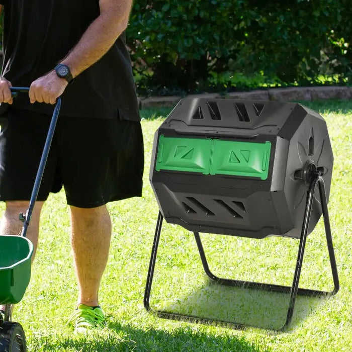 160L Dual Rotating Compost Bin – Black | Twin Chamber - 360° Tumbling Garden Composter OUTSUNNY - Little and Giant Explorers Outsunny