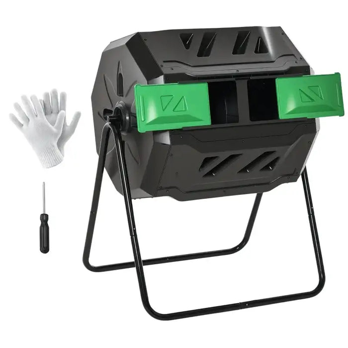 160L Dual Rotating Compost Bin – Black | Twin Chamber - 360° Tumbling Garden Composter OUTSUNNY - Little and Giant Explorers Outsunny