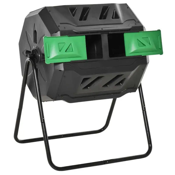 160L Dual Rotating Compost Bin – Black | Twin Chamber - 360° Tumbling Garden Composter OUTSUNNY - Little and Giant Explorers Outsunny