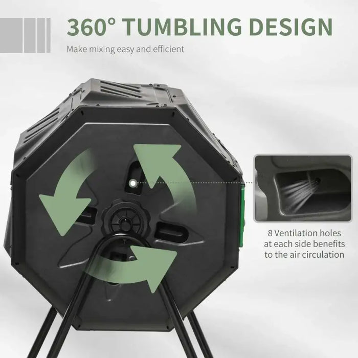 160L Dual Rotating Compost Bin – Black | Twin Chamber - 360° Tumbling Garden Composter OUTSUNNY - Little and Giant Explorers Outsunny